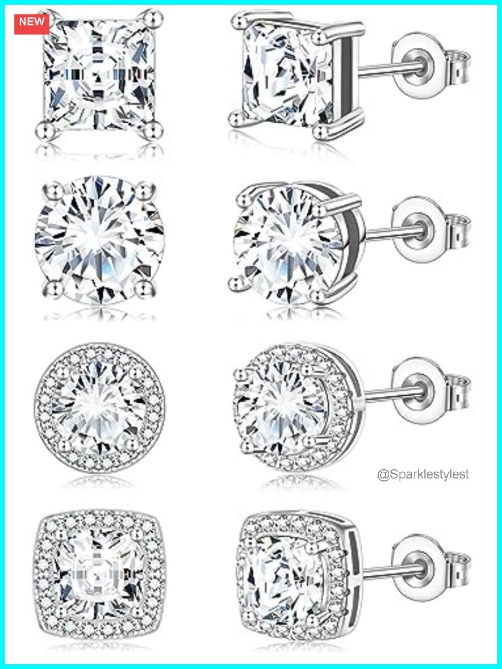Cubic Zirconia Stud Earrings Hypoallergenic Square CZ Set